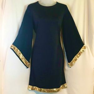 NWT Women’s Black and Gold Trimmed Dress- Small